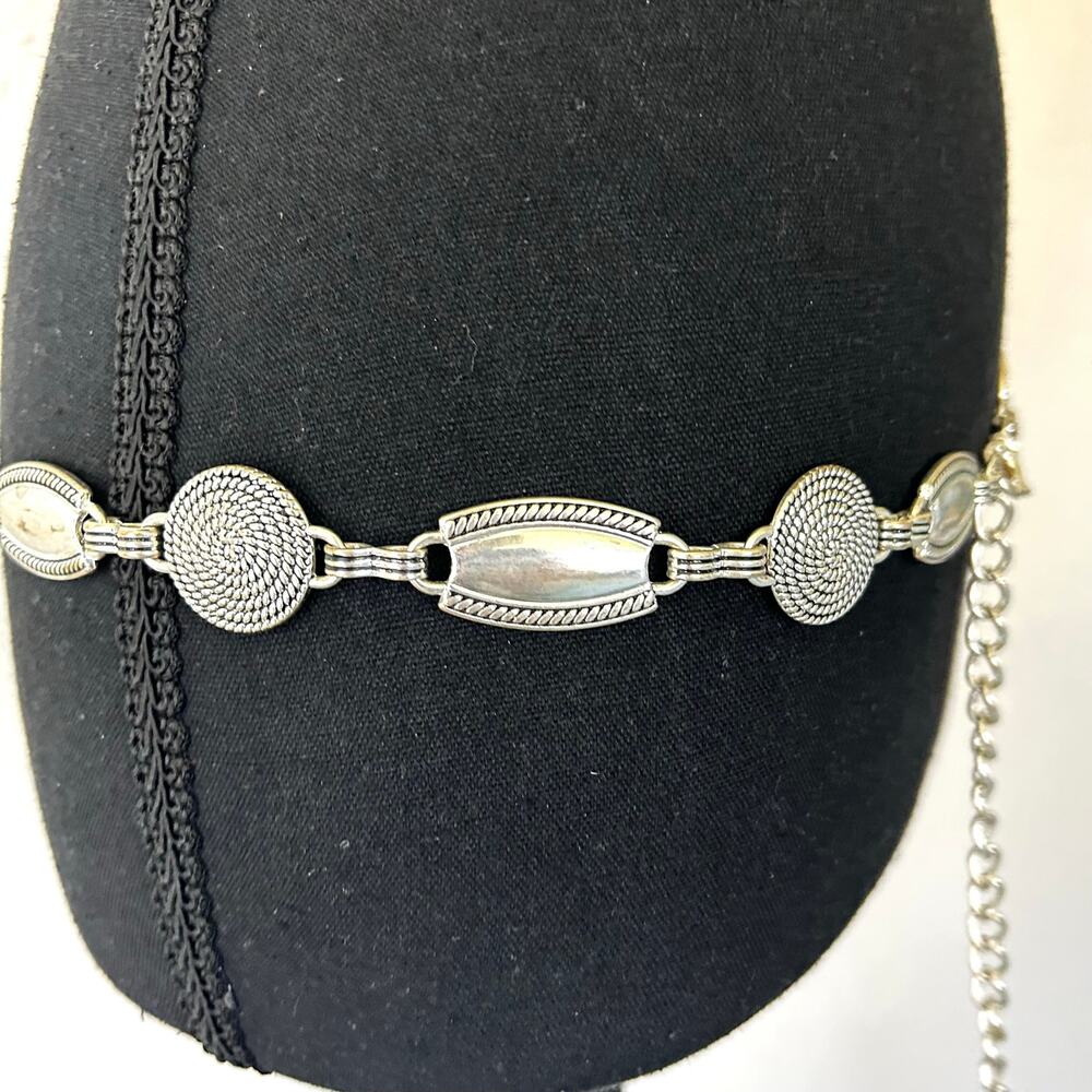 Vintage Silver Tone Concho Chain Belt Western Boho 90s Adjustable Belt 38 / 40 - Picture 5 of 11